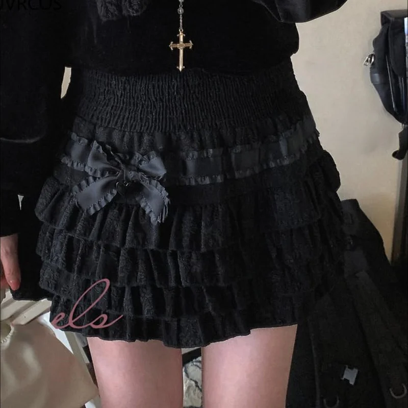 Y2K Aesthetic Kawaii Lolita Cake Skirt - High Waist Ruffle Layered Streetwear Fairycore Fashion