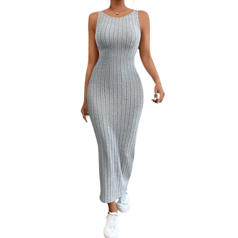 Y2K Aesthetic Knitted Dress - Solid Color Sleeveless Bodycon Cocktail Party Dress