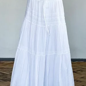 Y2K Aesthetic Lace-Up White Maxi Skirt - Beach Holiday Style