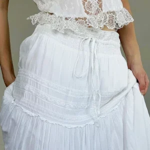 Y2K Aesthetic Lace-Up White Maxi Skirt - Beach Holiday Style