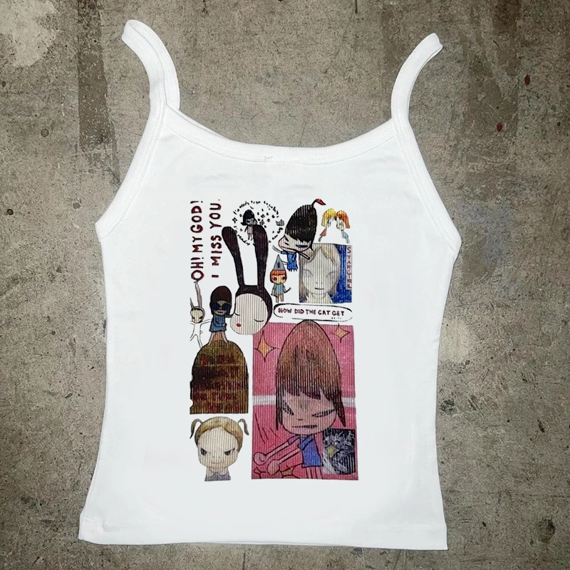 Y2K Aesthetic Letter Tank Top - Crop Tee Streetwear Suspenders Shirt