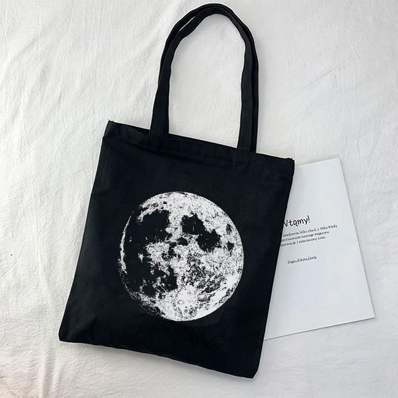 Y2K Aesthetic Moon Print Tote Bag - Punk Shoulder Canvas Bag for Women