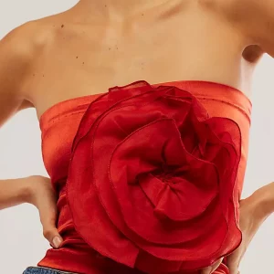 Y2K Aesthetic Off-Shoulder Tube Top - 3D Flower Detail - Summer 2024