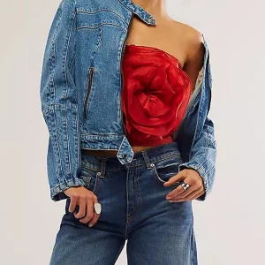 Y2K Aesthetic Off-Shoulder Tube Top - 3D Flower Detail - Summer 2024