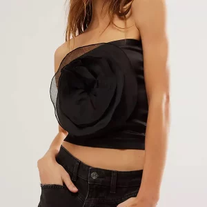 Y2K Aesthetic Off-Shoulder Tube Top - 3D Flower Detail - Summer 2024