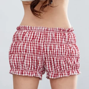 Y2K Aesthetic Plaid Print Low Waist Shorts - Korean Fashion Bloomers