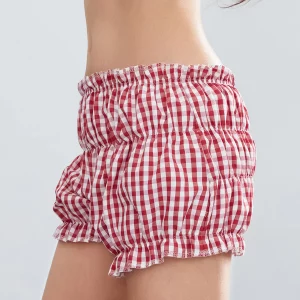 Y2K Aesthetic Plaid Print Low Waist Shorts - Korean Fashion Bloomers