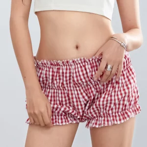 Y2K Aesthetic Plaid Print Low Waist Shorts - Korean Fashion Bloomers