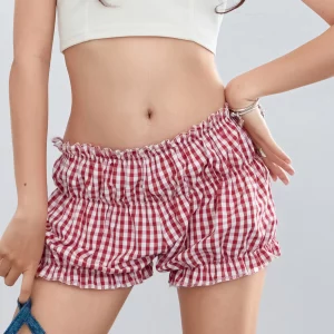 Y2K Aesthetic Plaid Print Low Waist Shorts - Korean Fashion Bloomers