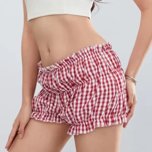 Y2K Aesthetic Plaid Print Low Waist Shorts - Korean Fashion Bloomers