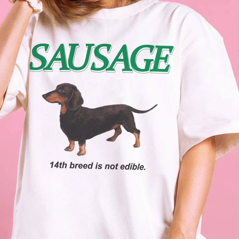 Y2K Aesthetic Sausage Dog Print T-Shirt - Oversized Korean Streetwear Top