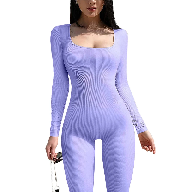 Y2K Aesthetic Square Neck Jumpsuit - Long Sleeve Romper