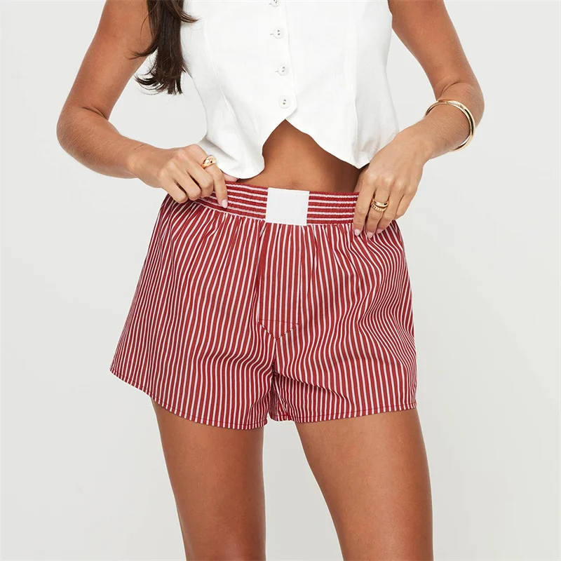 Y2K Aesthetic Striped Shorts - High Waist Loose Casual Hot Pants