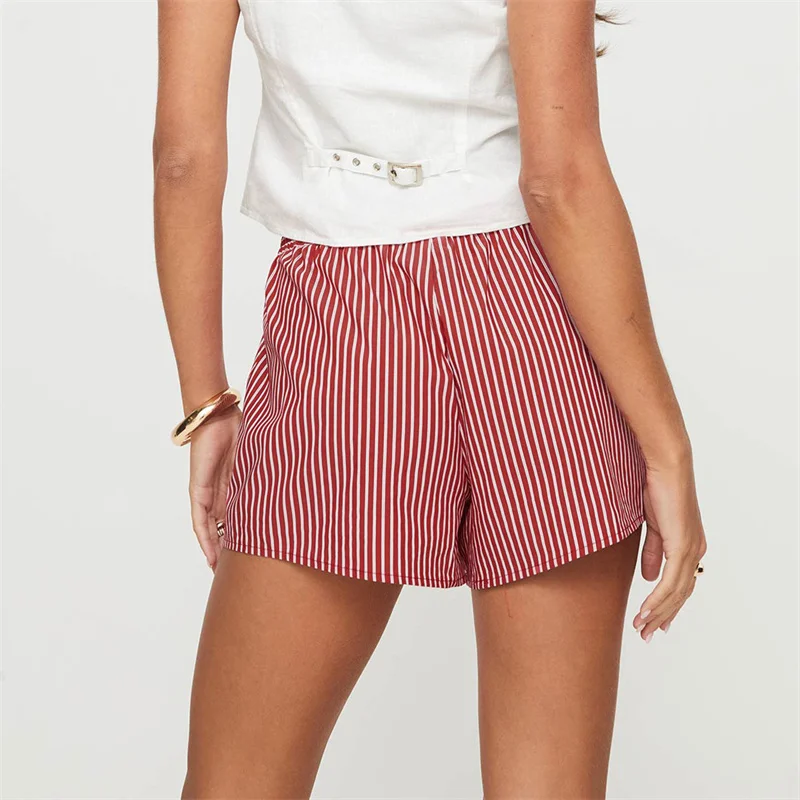 Y2K Aesthetic Striped Shorts - High Waist Loose Casual Hot Pants