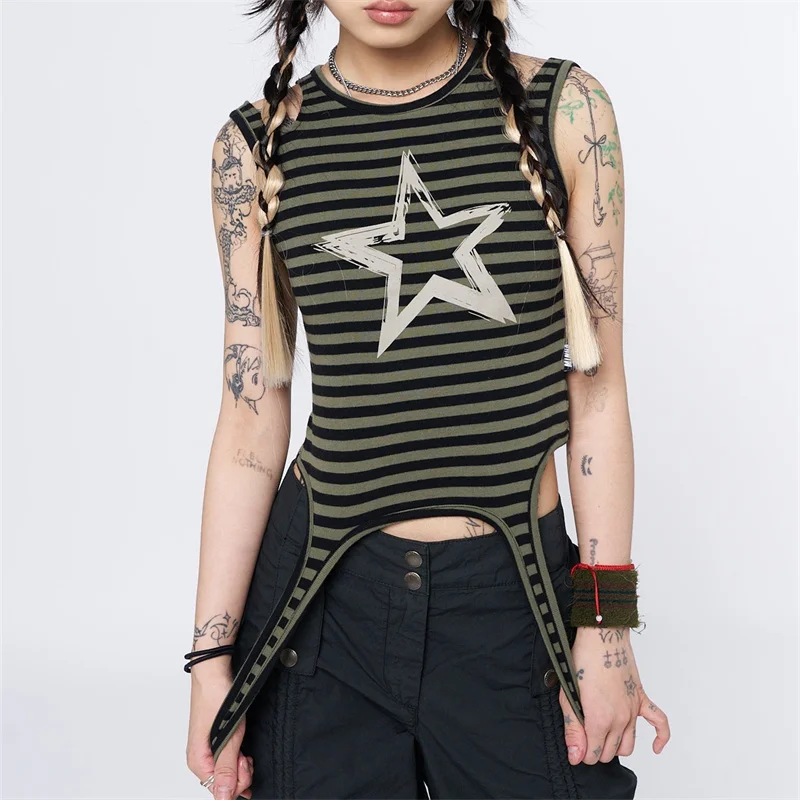 Y2K Aesthetic Vintage Crop Cami Top - Star Graphic Fairy Grunge Tank