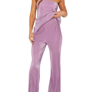 Y2K Aesthetic Women's 2-Piece Outfit: Strapless Tube Top & Wide Leg Pants