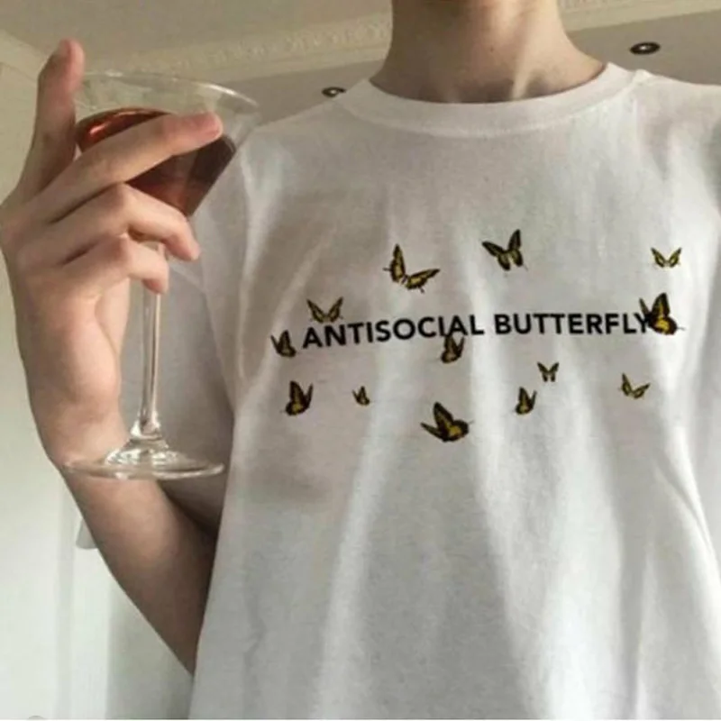 Y2K Antisocial Butterfly Graphic Tee - Harajuku Aesthetic Summer Top