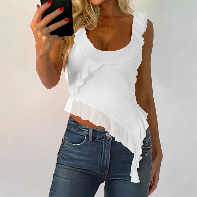 Y2K Asymmetrical Ruffle Top - Sleeveless Backless Vest for Women