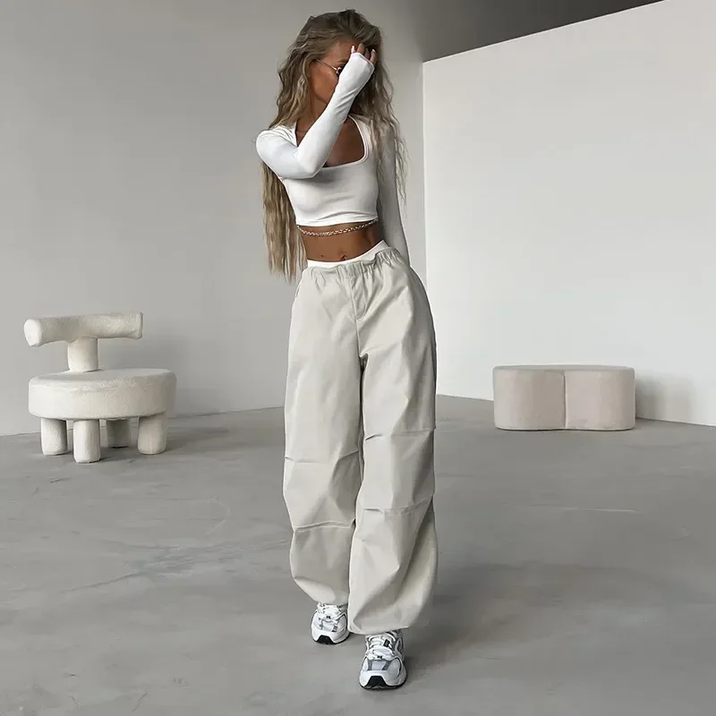 Y2k Baggy Cargo Pants Women - Streetwear Wide Leg Drawstring Joggers