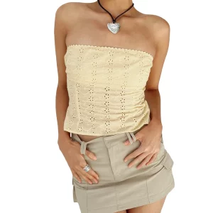 Y2k Bandeau Off-Shoulder Crop Top - Solid Summer Streetwear