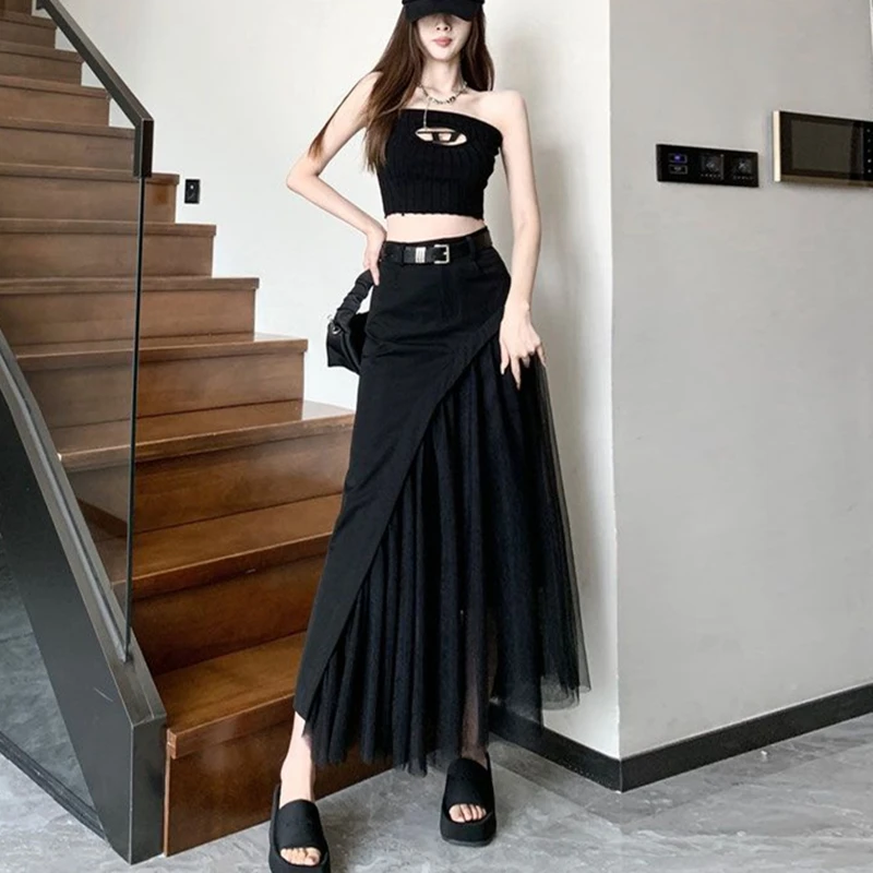 Y2K Black Bodycon Patchwork Skirt - Women's Summer Fashion