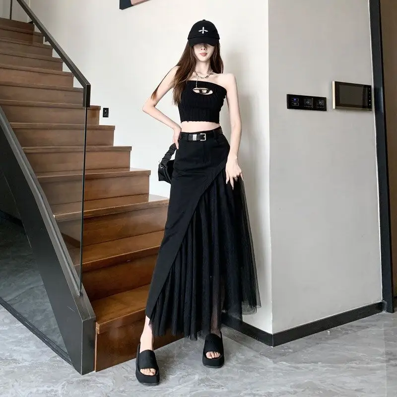 Y2K Black Bodycon Patchwork Skirt - Women's Summer Fashion