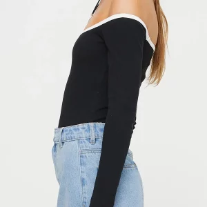 Y2K Black Off-Shoulder Crop Top for Women - Casual Streetwear