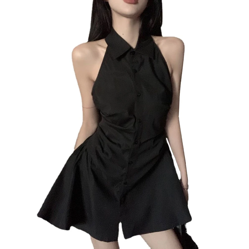 Y2K Black Sleeveless A-Line Mini Dress - Women's Summer Fashion