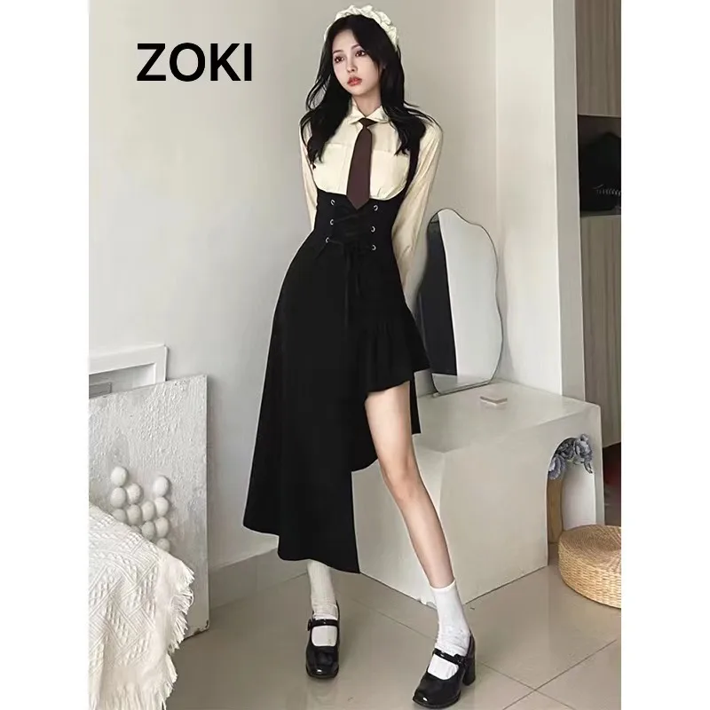 Y2K Black Slim Dress Vintage Korean Halter Lace-Up Midi Ruffles Casual Elegant Dress