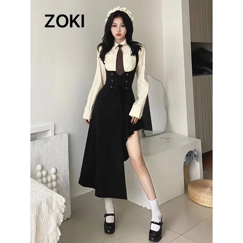 Y2K Black Slim Dress Vintage Korean Halter Lace-Up Midi Ruffles Casual Elegant Dress