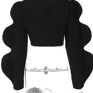 Y2k Black Top: Long Puff Sleeve Sweatshirt for Women - Designer Streetwear Club Coat