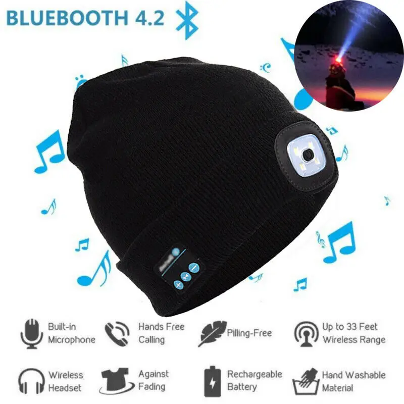 Y2K Bluetooth Beanie with LED Headlamp - USB Rechargeable - Unisex Musical Hat