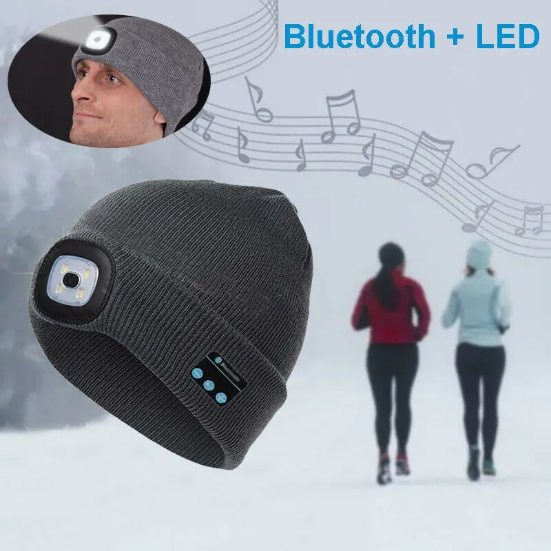 Y2K Bluetooth Beanie with LED Headlamp - USB Rechargeable - Unisex Musical Hat