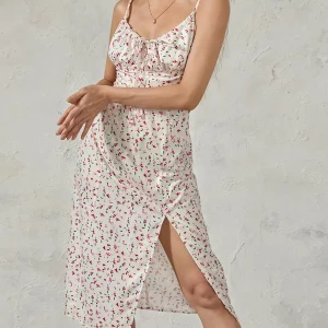 Y2K Boho Spaghetti Strap Midi Dress - Floral Print A-Line Beach Dress