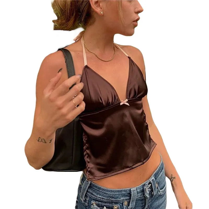 Y2K Bow Top: Kawaii Aesthetic Spaghetti Strap Vest - 2000s Streetwear