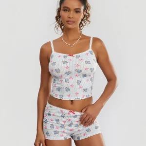 Y2K Bow&Bear Print Sleeveless Crop Cami Top and Shorts Set