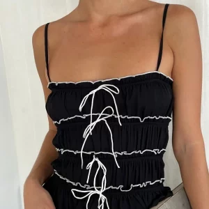 Y2K Bowknot Ruched Camisole: Backless Spaghetti Strap Crop Top