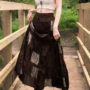 Y2K Brown Printed Boho Grunge Fairyore Retro Skirt