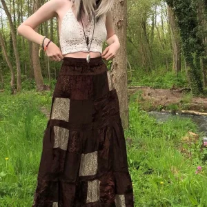 Y2K Brown Printed Boho Grunge Fairyore Retro Skirt