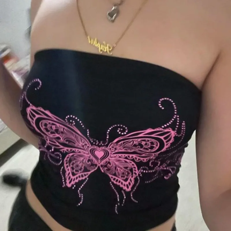 Y2K Butterfly Bra Top: Street Fashion Hip Hop Rock Baby Clothing Slim Fit Casual Design