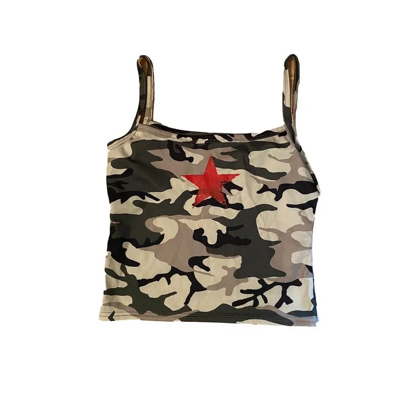 Y2K Camo Strap Star Retro Fashion Slim Fit Harajuku Women's Top