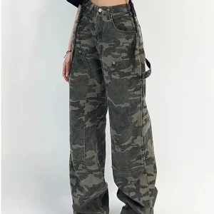 Y2K Camouflage Cargo Pants: Streetwear Low Rise Jeans - Retro Wide Leg Trousers