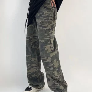 Y2K Camouflage Cargo Pants: Streetwear Low Rise Jeans - Retro Wide Leg Trousers