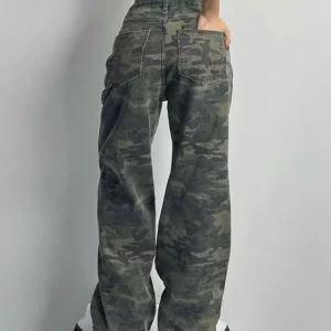 Y2K Camouflage Cargo Pants: Streetwear Low Rise Jeans - Retro Wide Leg Trousers