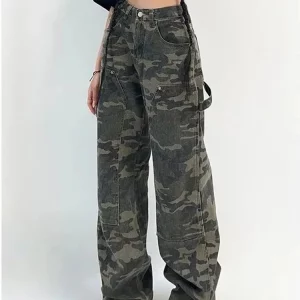 Y2K Camouflage Cargo Pants: Streetwear Low Rise Jeans - Retro Wide Leg Trousers