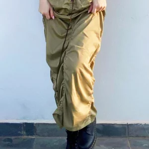 Y2k Cargo Long Skirt: Low Waist Drawstring Shirred 90s Vintage Harajuku Midi with Pockets