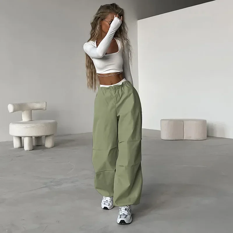 Y2K Cargo Pants: Casual Drawstring High Waist Trousers