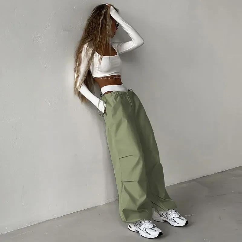 Y2K Cargo Pants: Casual Drawstring High Waist Trousers