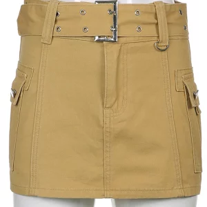 Y2k Cargo Skirt: Low Waisted Bodycon Pencil Jeans with Pockets