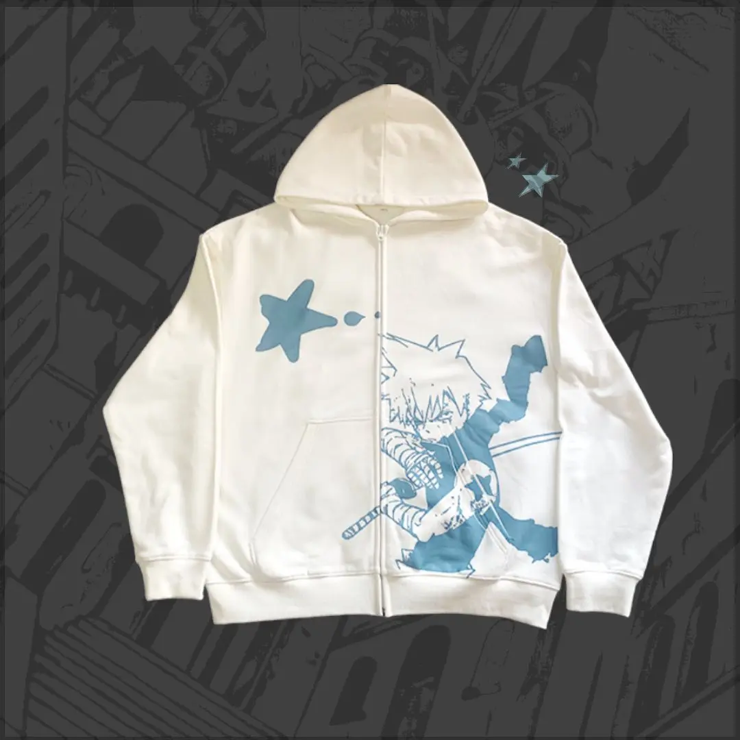 Y2K Cartoon Anime Star Zipper Hoodie - Street Fashion Aesthetic Harajuku Sweatshirt